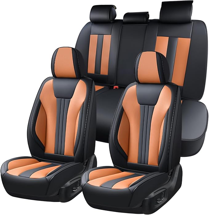 Huidasource Universal Car Seat Covers, Luxury Waterproof Faux Leather, Airbag Compatible, Easy to Install, Full Access to Seat Functions, Stain & Wear Resistant for Daily Driving, Brown & Black by Huidasource