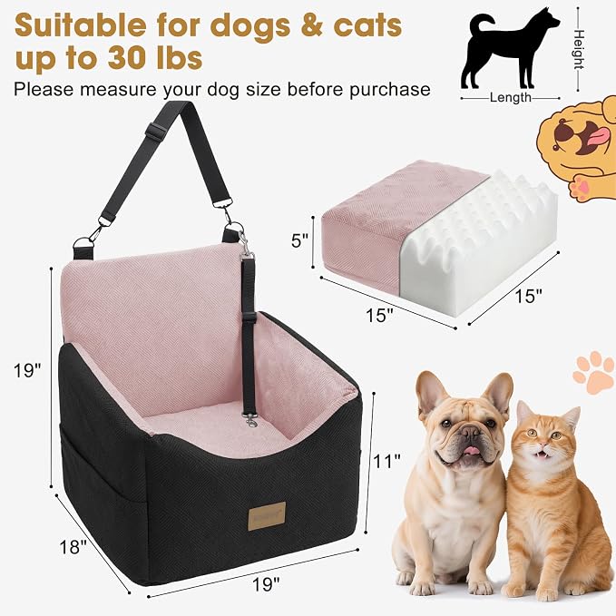 JOEJOY Dog Car Seats for Small Medium Dogs Under 35lbs, Dog Booster Seat with Detachable Washable Cover and Cushion, Memory Foam Pet Car Seat with Safety Belt and Storage Pockets (BP) - Image 4