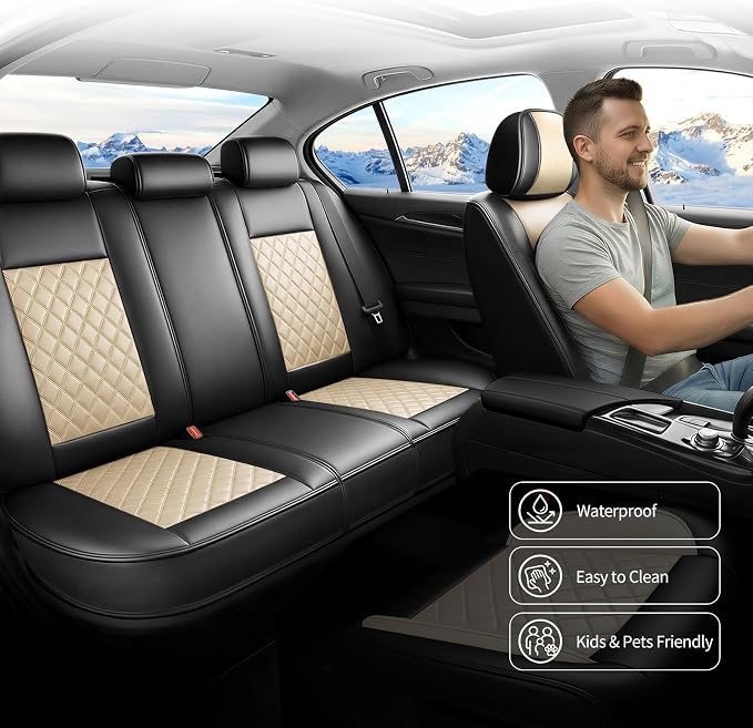 for Subaru Forester 2009-2026 Car Seat Covers, Full Set, Beige | Luxury Full Coverage Leather Seat Protectors, Waterproof Breathable, Non-Slip, Easy to Install, Airbag Compatible, All-Season - Image 5