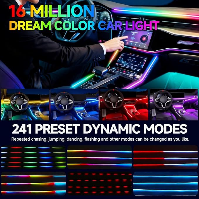 Acrylic Interior Car LED Strip Light with APP Remote Control, 175in 6 in 1 RGB Dreamcolor Neon Flexible Strip Fiber Optic LED Ambient Lighting Kits,RGB Music Lights Sync for Inside car Decorations - Image 7