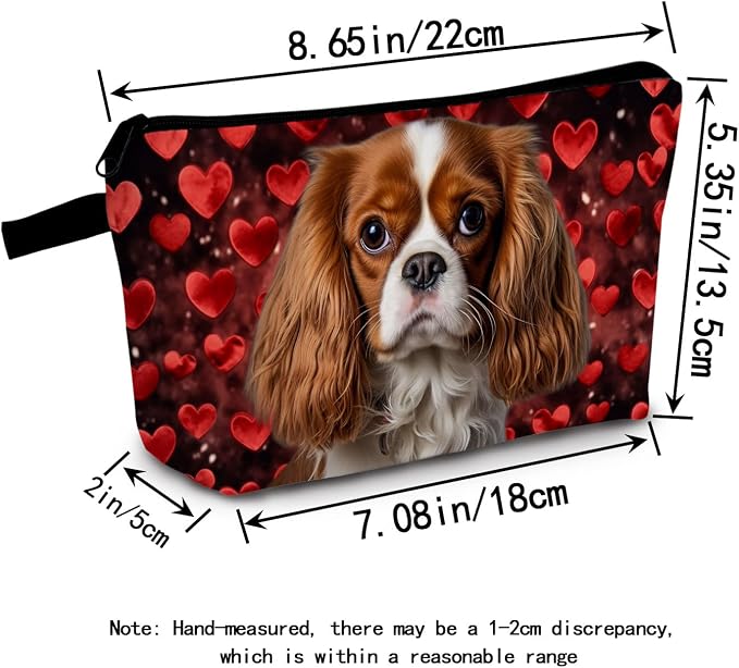Cavalier King Charles Spaniel Makeup Bag Red Heart Background Adorable Dog Print Cosmetic Pouch for Dog Lovers Travel Toiletry Organizer Gift for Pet Enthusiasts - Image 2