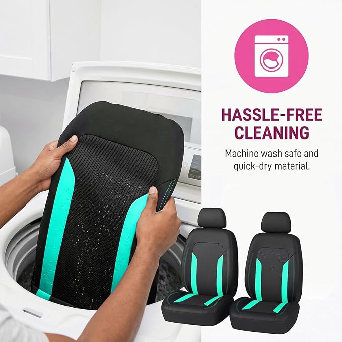 Car Seat Covers, Breathable Split Anti-Slip Vehicle Front Seat Protector with Removable Headrest Guard, Auto Interior Chair Protective Covers, Universal for SUV Automobile Truck (Mint Green) - Image 5