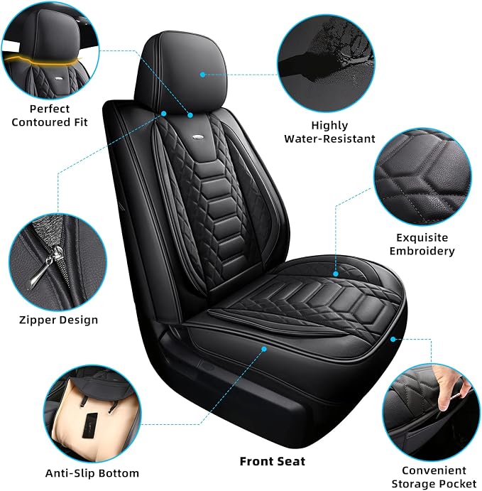FREESOO Custom Leather for Toyota Tundra Seat Covers 2014-2021 Crewmax Cab | Custom Fit, Full Set, 60/40 Split Bench, Waterproof Faux Leather, for Truck Toyota Tundra Accessories, Black - Image 5