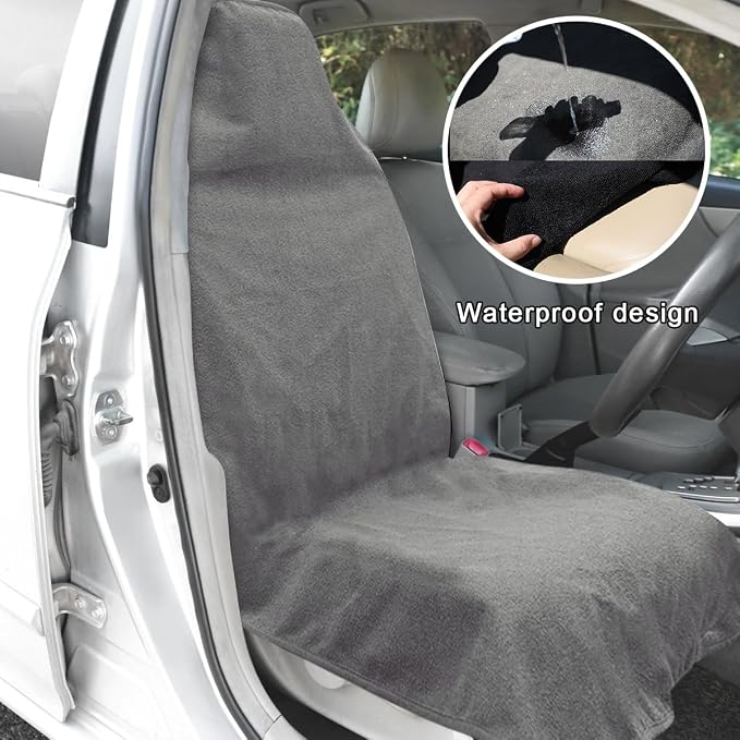 DXNQ 2PCS Car Towel Seat Cover, Waterproof Sweating Non-Slip Premium Soft Towel Carseat Protector, Universal Machine Washable Car Truck SUV Front Seat Cover for Gym Workout Beach Hiking (Gray) - Image 5