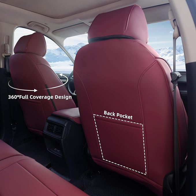 Lolcar CRV Seat Covers Custom Fit for Honda CRV 2017 2018 2019 2020 2021 2022,Leather Car Seat Cover Full Set for Trucks SUV,Waterproof Car Seat Cushion,Faux Leather (Burgundy) - Image 3