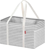 LHZK Standing Utility Tote Bag with Metal Wire Frame and the Sides Rinforced, Large Tote Bag with Handle, Reusable Grocery Bags Foldable, Beach Bag, Car Tote (Gray, 18.5''x11.8''x11.5'') | Metal Wire Frame by LHZK