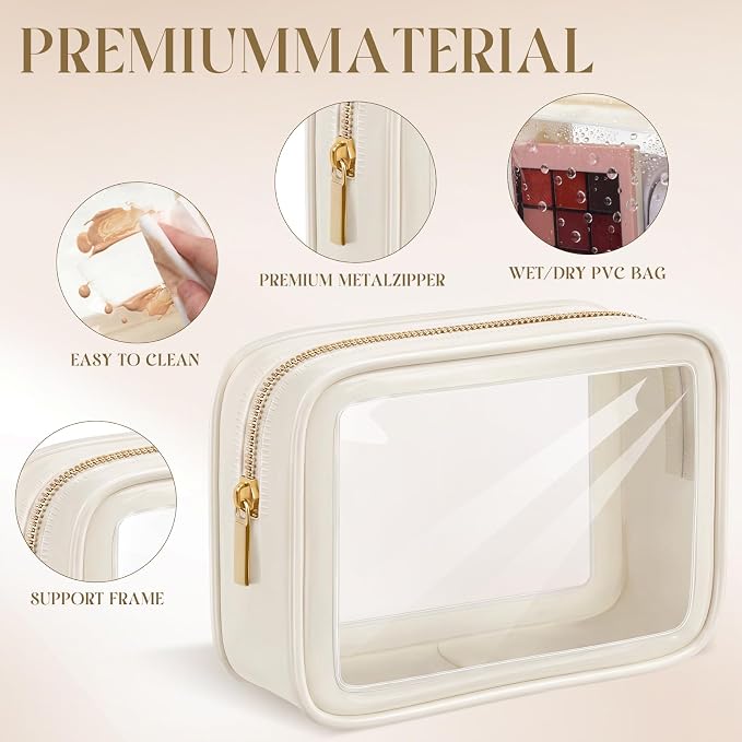Hsei 6 Pcs Clear Makeup Bags Diaper Bag Organizer Travel Toiletry Bags with Zipper Clear Cosmetic Organizer Car Storage Pouch Bridesmaid Gift for Women Beach Vacation (Beige) - Image 3