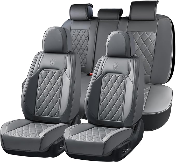 Coverado Leather Seat Covers, Car Seat Covers Full Set, Waterproof Faux Leather Seat Cover, Car Seat Protectors 5 Seats, Automotive Seat Covers Universal Fit for Most Cars SUV Trucks, Gray by COVERADOAUTO