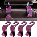 Zpana 4PCS Bling Car Seat Headrest Hooks, Vehicle Back Seat Purse Handbag Hanging Holder with Crystal Rhinestone, Diamond Storage Organizer Hook, Universal Automotive Accessories (Black/Pink) | Vehicle Back Seat Purse Handbag Hanging Holder, Crystal Di... by Zpana