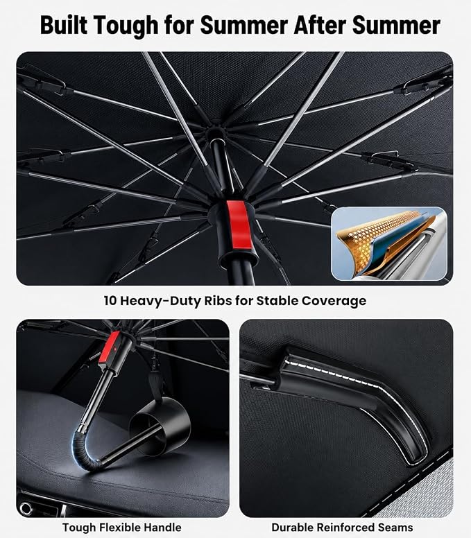 Zanch Windshield Sun Shade Umbrella: 1:1 Custom Fit for Honda CR-V (2000-2026) [99% UV Protection, Up to 75℉ Cooler] Reflective Heat Shield, No Gaps & No Scratches, Foldable Front Sunshade Umbrella - Image 8