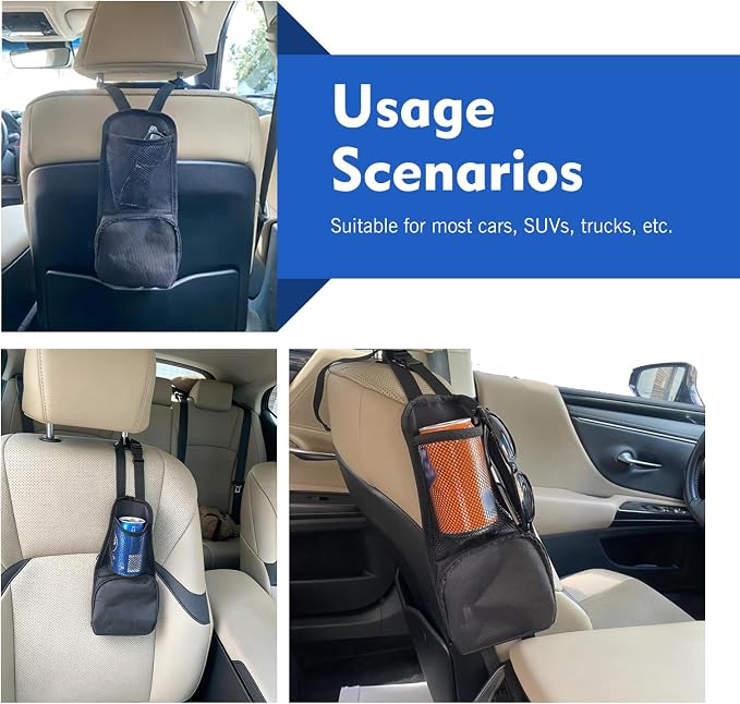 Car Seat Side Organizer, Multi-Pocket Car Seat Storage Hanging Bag, Multifunctional Mesh Net Pocket, Holds Phones, Drink, Glasses, Wallet, for Cars, Trucks - Image 7