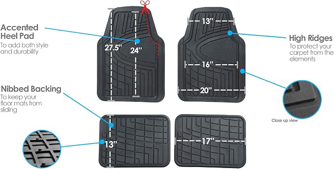 FH Group Premium Liners Tall Channel Trimmable All Weather Rubber Full Set Car Floor Mats (Black) w. Trimmable All-Season Cargo Liner (Black) - Universal Fit for Cars Trucks and SUVs - Image 10