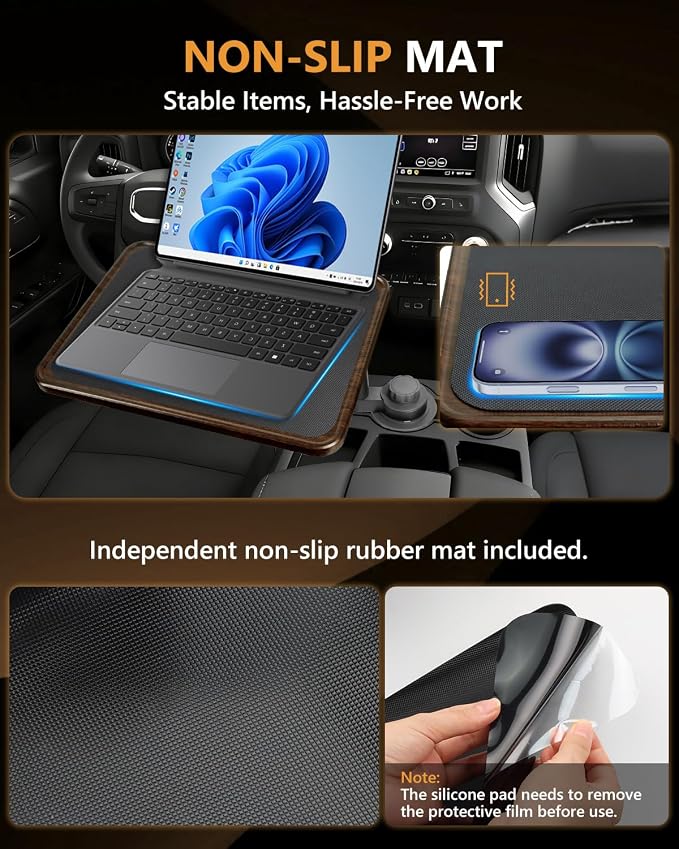 360° Rotating Car Laptop Desk - Cup Holder Mount Car Table Tray, Compatible with Tesla Model Y/3/S, F-150/Explorer/Maverick & Most Vehicles, Car Accessories for Women & Men - Image 4