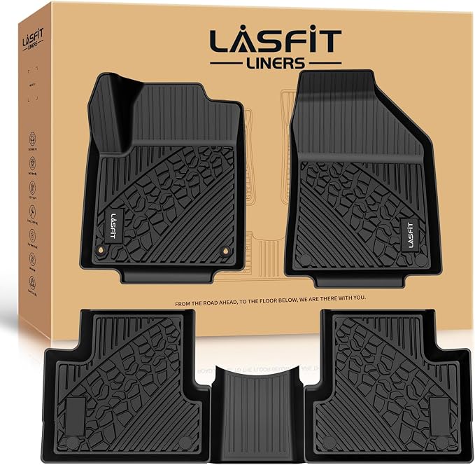 LASFIT Floor Mats for Jeep Cherokee 2015-2023 | Not Fit with Raised Dead Pedal, All Weather, TPE, Custom Fit, Car Mats, Floor Liners, 1st & 2nd Row, Black by LASFIT