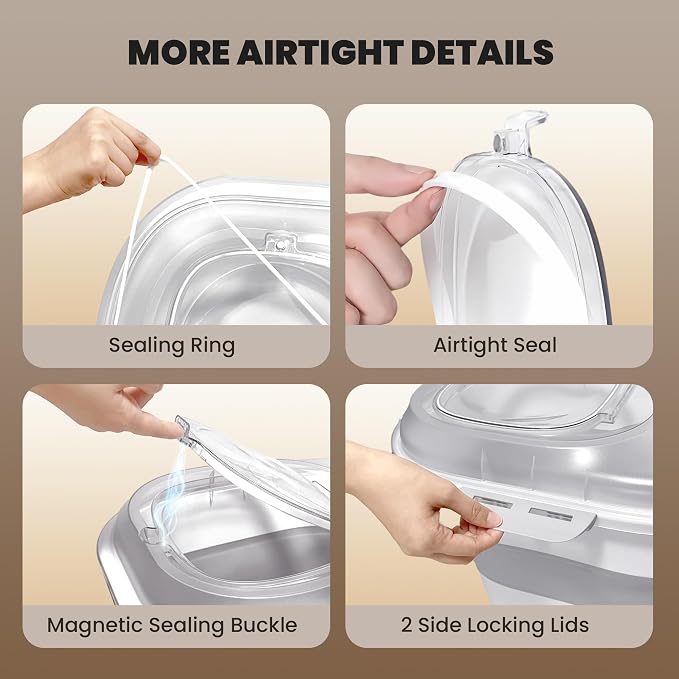 32-35 Lbs Dog Food Storage Container Wheels,Collapsible Dog Food Container | Pet Food Storage Container with Transparent Airtight Lid,Date Track,Keep Fresh for Rice,Flour,Sugar,Scoop and 2PCS Container - Image 3