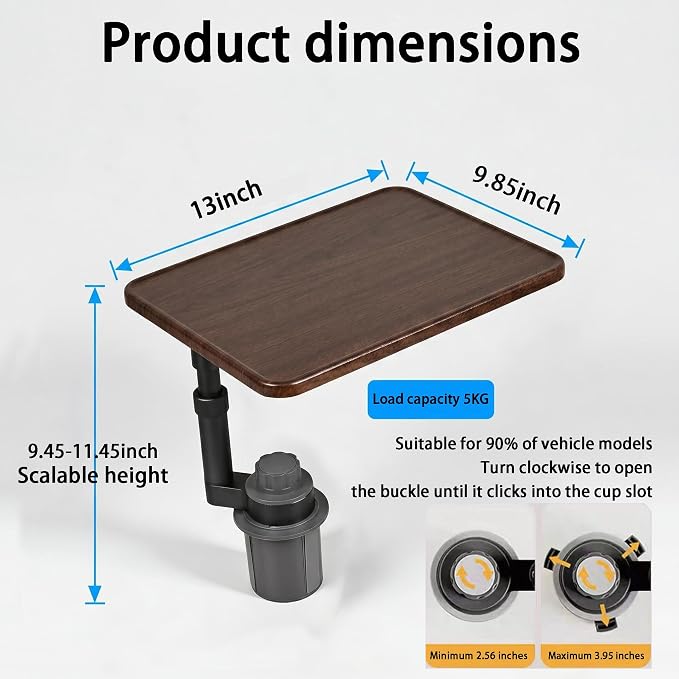 Car Desk for Laptop, Car Table & Car Tray with 360° Rotating Cup Holder, Adjustable Height Car Food Tray, As Car Table Tray or Car Seat Tray, Compatible with Tesla Model 3/Y/S, Ford/Most Vehicles - Image 5