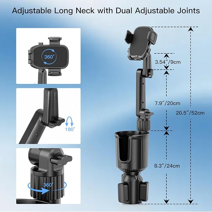Cup Phone Mount for Car, Cup Phone Holder [2026 Upgraded] 20.5" Height Long Arm Phone Mount for Your Car/Truck/SUV Fit All 4.0-7.0in Smartphones iPhone, No Shake Design - Image 6
