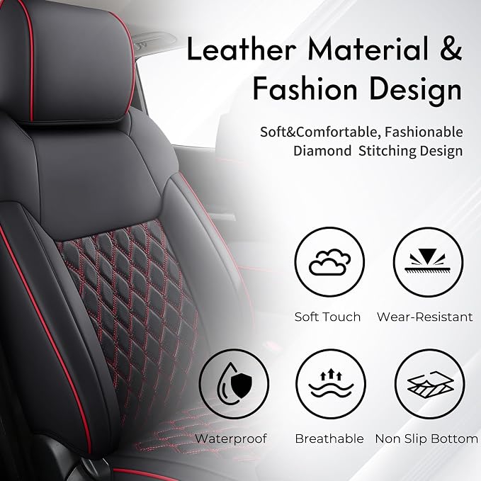 Huidasource Tacoma Truck Seat Covers Custom Fit for Toyota Tacoma 4th Gen(2024-2026) Double&Crew Cab SR SR5 Limited TRD Sport/Off Road Trailhunter, Front & Rear Car Seat Cover(Full Set/Black&Red) - Image 7