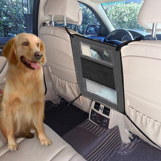 Dog Car Barrier,Backseat Pet Barrier for Cars, SUVs & Trucks, Breathable Mesh Dog Seat Divider with Adjustable Straps and Metal Hooks, Gray by Unknown