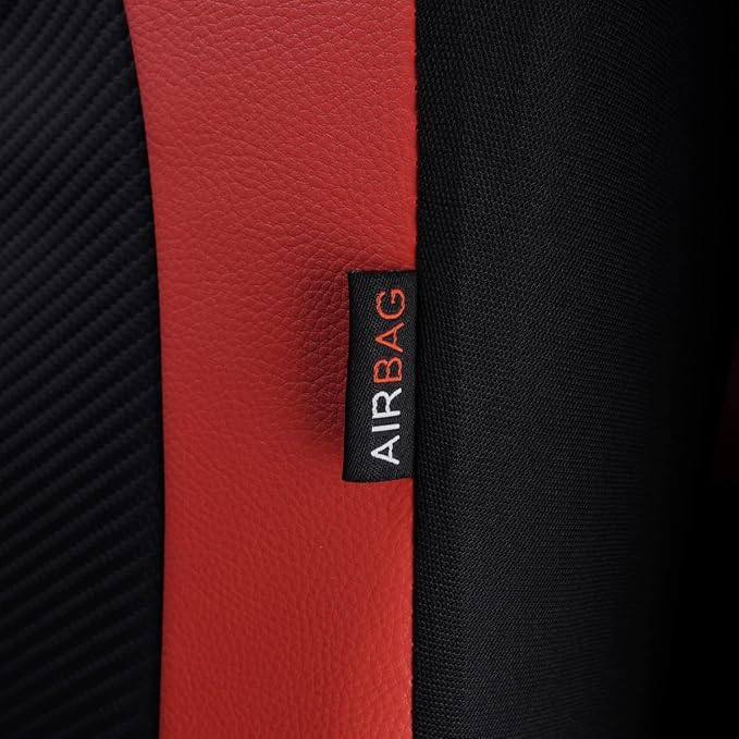 Flying Banner car seat Covers Protects Water Proof Faux Leather Carbon Fiber Front and Rear Bench (Red Black, Full Set - 9PCS) - Image 6