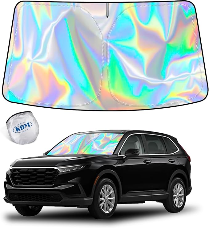 KDM Laser Silver Style Windshield Sun Shade for 2023 2024 2025 Honda CR-V | Foldable Front Reflective Windows Sunshade Visor Protector Blocks UV Rays Heat by KDM
