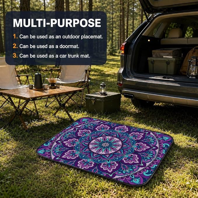 Car Trunk Mat for SUV, 31"x47" Boho Purple Mandala Cargo Liner Protector | All Weather Universal Cargo Liners for Dogs, Car Accessory for SUVs/Sedan/Wagons, Durable Non-Slip Washable Rear Cargo Mat - Image 5