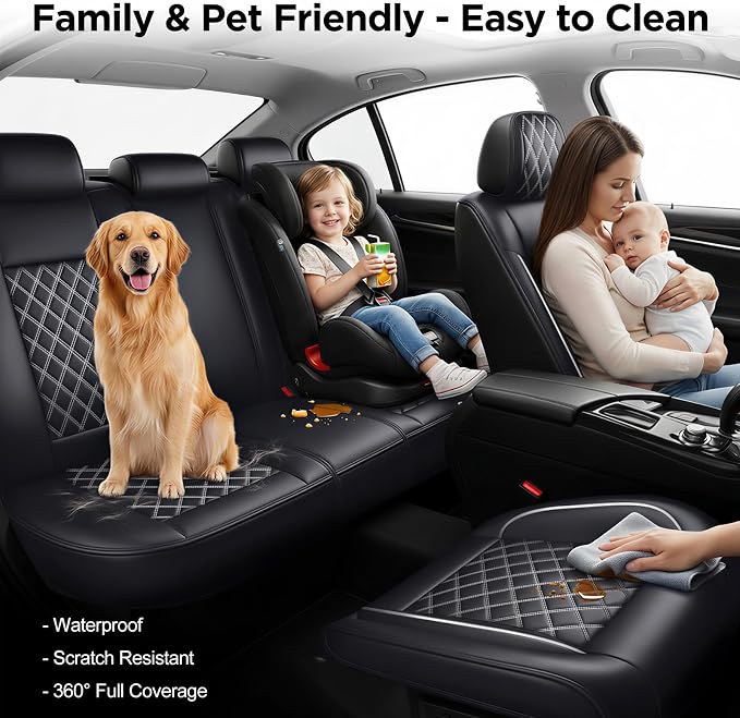 For Toyota Corolla Cross 2022-2026 Car Seat Covers, Full Set, Whiteline | Premium Leather Full Coverage Seat Protectors – All-Season, Waterproof, Breathable, Cushioned Comfort & Airbag Compatible - Image 3