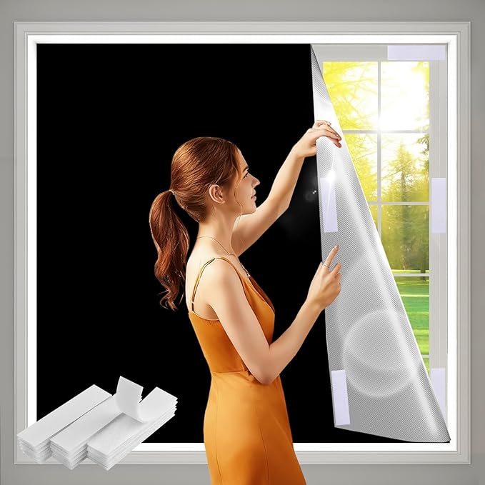 100% Blackout Curtains for Bedroom 57x118 inch,Portable Removable No Drill Blackout Shades,Cuttable Temporary Black Out Window Cover,Black Out Blinds for Nursery,Dorm,Travel,RV or Renter Use by Arciveberg