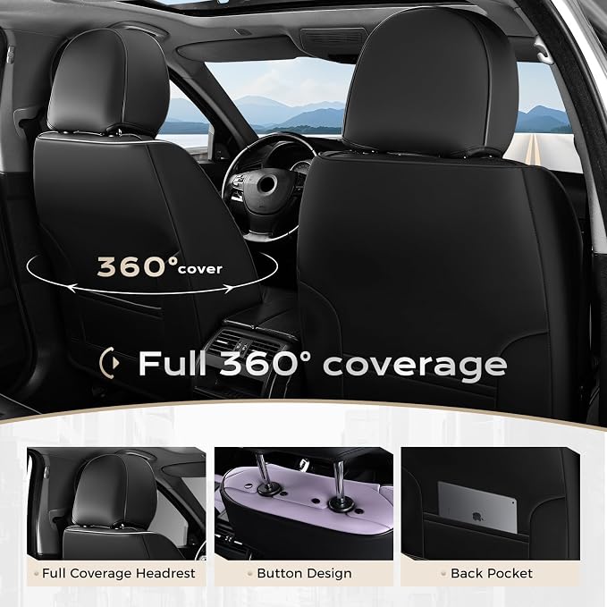 Coverado Car Seat Covers, Front Covers for Cars, Car Seat Cover Front Seats, Automotive Seat Cover, Waterproof, Leather Car Seat Cushion, Universal Interior Covers Seat Protectors for Most Cars - Image 4