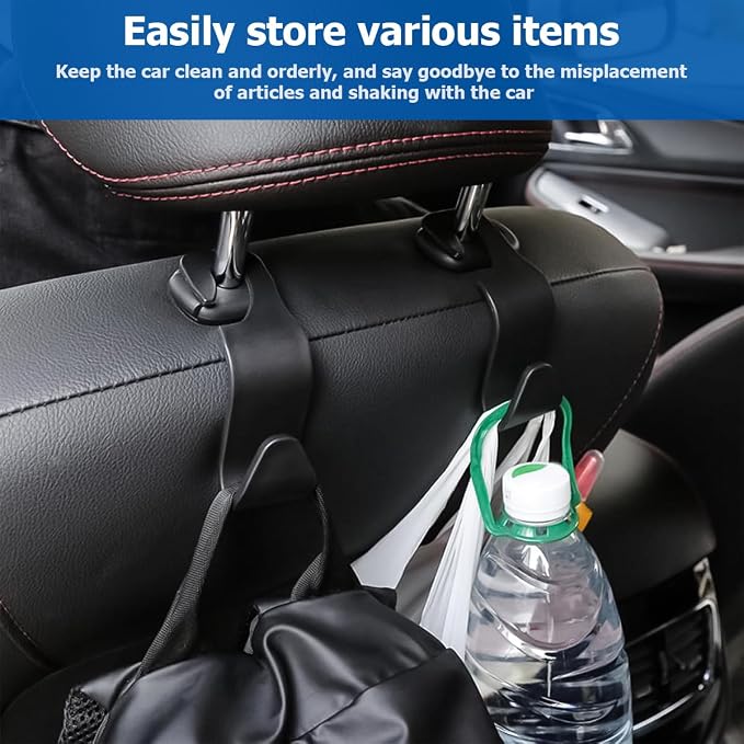 4 Pack Curved Headrest Hooks for Vehicle Seats, Light Blue | rear-row hanging storage, supports bags coats and groceries, fits matching headrest posts, interior accessory - Image 6