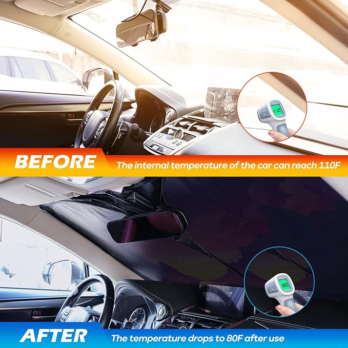Car Windshield Sun Shade, Foldable Reflective UV Front Sunshade | 57" x 31", Sun Visor Blocks UV Rays & Keep Cool for Cars Interior, Fits Sedans, SUVs & Trucks, Foldable & Easy Storage - Image 5