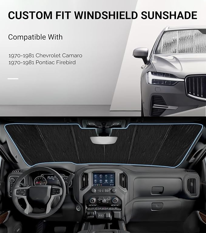Pigenius Windshield Sun Shade for Chevrolet Camaro 1970-1981, for Pontiac Firebird 1970-1981, Custom Front Window Sunshade - AstraGuard - Image 2