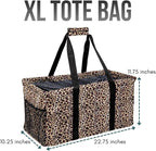 Extra Large Utility Tote Bag - Oversized Collapsible Reusable Wire Frame Rectangular Canvas Basket With Two Exterior Pockets For Beach, Pool, Laundry, Car Trunk, Storage - Leopard - Image 4