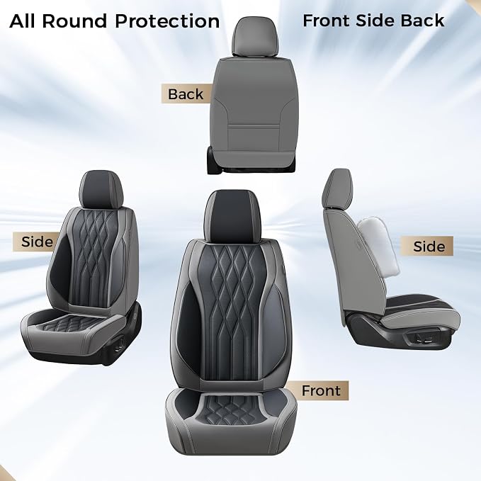 Coverado Seat Covers FullSet, 5 Seats Car Seat Protector, Waterproof Nappa Leather Cushion, Front & Rear Fit for Most Sedans SUV Pick-up Truck-Gray&Black - Image 9