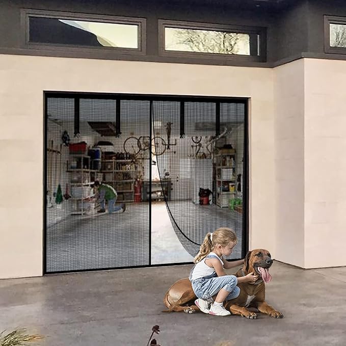 Fiberglass Garage Door Screen, Sunmoxia 8x7Ft Magnetic Heavy Duty Garage Door Curtain with 4 Strapping Tapes - Durable Breathable Mesh Patio Porch Privacy Curtain - Image 7