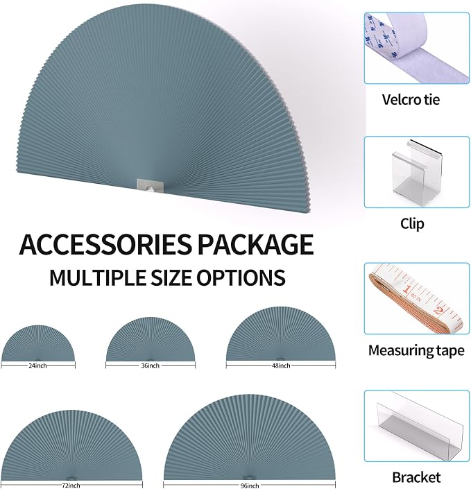 Myshade Arch Window Shades Half Circle Blackout Cellular Shades Cordless No Drill Blinds for Windows Half Moon Honeycomb Fabric No Tools Room Darkening Shades Easy Install (1PCS Blue 24" W X 48" H) - Image 5