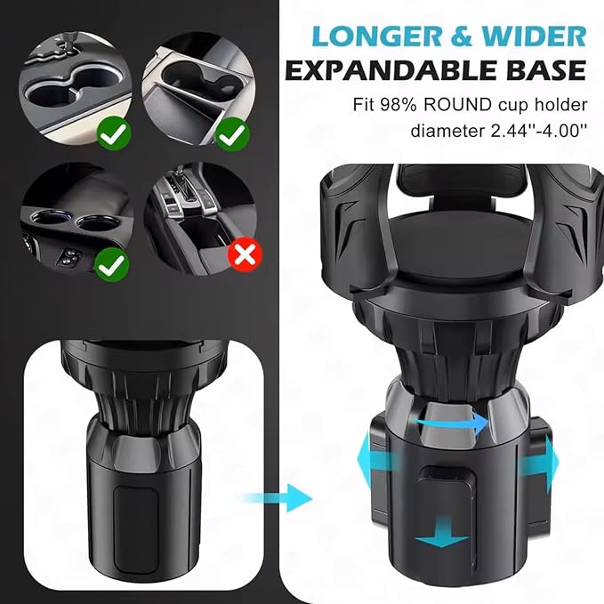 Adjustable Car Cup Holder Expander - Universal Base Fits 2.4"-4" Holders, Extends to 5.5" for 10-64oz Large Cups & Bottles - Image 4