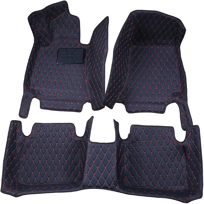 Car Floor Mats Compatible with 2022-Current Infiniti QX60 2+3+2 Seater/ 2022-Current Nissan Pathfinder Floor Liner All-Weather Black with Red Stitching by ZYCHUANGYING
