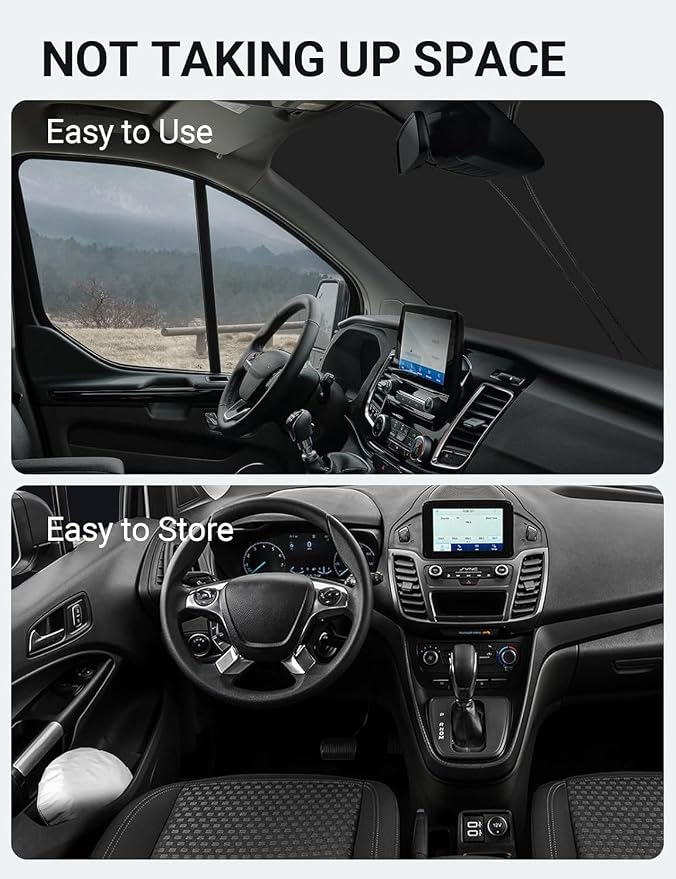 Proadsy Custom Fit 2015-2026 Ford Transit Windshield Sun Shade, Blocks Heat | 240T Heat Shield, Drops Temp 54°F, Blocks 99% UV, Prevents Dashboard Cracking, Summer Parking & Beach Trips, Easy Twist-Fold - Image 9