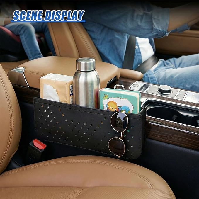 Car Seat Side Pocket Organizer, PU Leather Water-Resistant Car Console Storage Bag, Multifunctional Auto Interior Door Tray Pouch Organizer Accessories for Phone Keys Sunglasses (Black) - Image 6