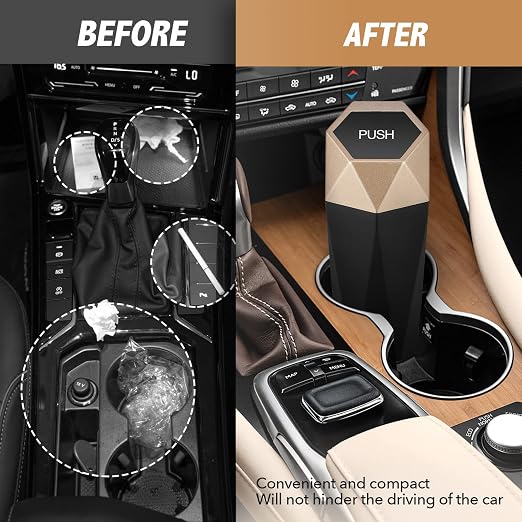 Car Trash Can with Lid, Leakproof, 30 Trash Bags, Gold, 2 Pack | Small Garbage Can for Car, Car Accessories for Interior, Multipurpose Organizers and Storage Solutions for Home, Office - Image 6