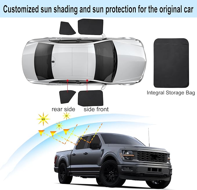 Front Side Half Window Shade Foldable Custom Fit for 2016-2024 Ford F150 Car Window Shades for Side Window Sun Shade UV Protection Heat Insulation for Camping Sleeping 4PCS - Image 3