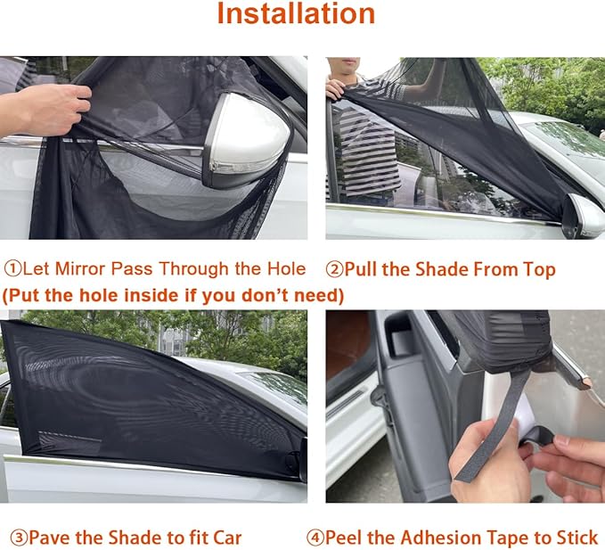 2 Pack Car Front Side Window Shades Mesh Screen for Camping 22''x42'' | Elastic Breathable Mesh Car Sun Shade fit for Medium and Large SUV Car Camping Overnight Sleeping Car Window Shade for Baby - Image 5