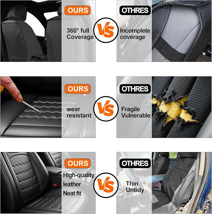 Stinger Car Seat Covers Custom Fit for Kia Stinger 2018-2023, Premium Full Coverage Leather Automotive Seat Protectors, All Seasons Waterproof Breathable, Airbag Compatible, (Full Set, Black) - Image 7