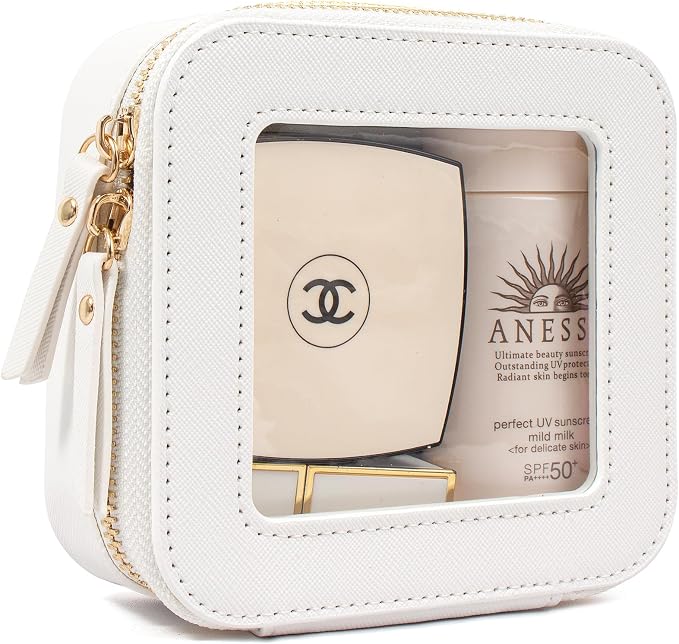 KOTORA Small Makeup Bag for Purse Sunscreen Travel Makeup Bag Clear Cosmetic Bag with Zipper, Car Make Up Bag Organizer Storage Traveling Car Accessories Travel Essentials for Women (Mini White) by KOTORARetroleatherGoods