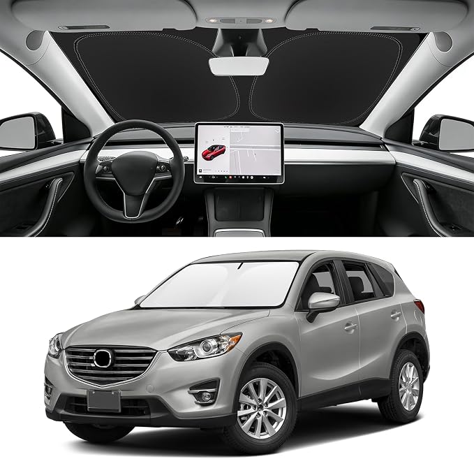 Custom Fit Windshield Sun Shade for Mazda CX5 2013-2016 | Blocks UV Rays and Sun Heat, Helps Reduce Interior Temperature, Protects Dashboard from Fading, Folds Easily for Storage by SLOGENTO