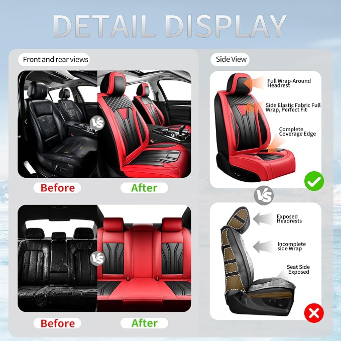 Fit Highlander Premium Leather Car Seat Covers for Toyota Highlander 2007-2025 2026 - Waterproof，Breathable，All-Weather Seat Cushion Protecto & Airbag Compatible, 2 Front Seat Red&Black - Image 5