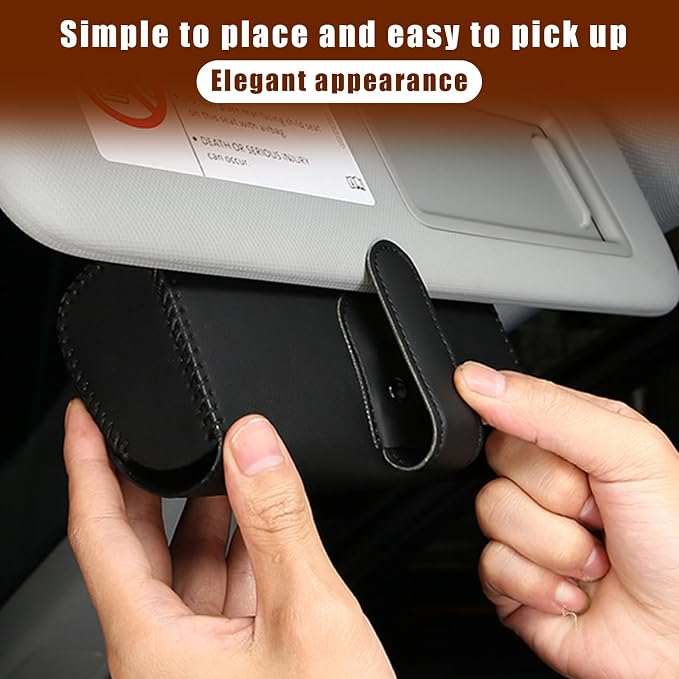 Augeny Sunglasses Holder for Car Sun Visor, Leather Auto Eyeglasses Storage Case with Hidden Magnetic Closure, Protective Glasses Organizer Box, Vehicle Visor Accessories for Woman Man (Yellow) - Image 4