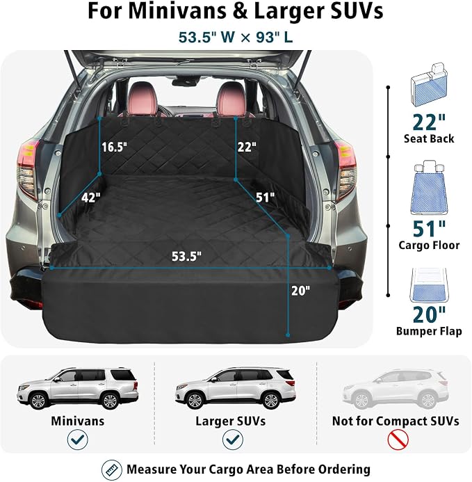 Veckle SUV Cargo Liner for Dogs - Trunk Cover with Bumper Flap Protector | Waterproof Pet Cargo Cover with Side Flaps, Dog Car Seat Cover with Non-Slip Trunk Mat, Prevents Scratches Pet Hair Mud Dirt - Image 2