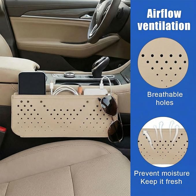 Car Seat Side Pocket Organizer, PU Leather Water-Resistant Car Console Storage Bag, Multifunctional Auto Interior Door Tray Pouch Organizer Accessories for Phone Keys Sunglasses (Beige) - Image 3